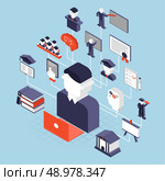 Higher education knowledge university decorative icons isometric set vector illustration. Стоковая иллюстрация, агентство Ingram Publishing / Фотобанк Лори