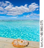 Majorca Es Trenc ses Arenes beach in Campos Balearic Ensaimada photo mount. Стоковое фото, агентство Ingram Publishing / Фотобанк Лори