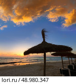 Majorca Sunset in Es Trenc beach in Campos of Mallorca at Balearic islands Spain. Стоковое фото, агентство Ingram Publishing / Фотобанк Лори
