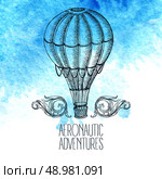 Aeronautic adventure. Vector vintage illustration with balloon EPS 10. Aeronautic adventure. Vector vintage illustration with balloon. Стоковая иллюстрация, агентство Ingram Publishing / Фотобанк Лори