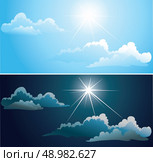 Vector Blue and nightly sky with white clouds. Blue and nightly sky with white clouds. Стоковая иллюстрация, агентство Ingram Publishing / Фотобанк Лори