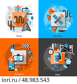 Navigation design concept set with route satellites navigator and maps flat icons isolated vector illustration. Navigation Icons Set. Стоковая иллюстрация, агентство Ingram Publishing / Фотобанк Лори