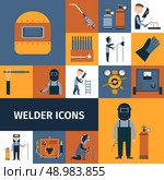 Welder and blacksmith laborer decorative icons set isolated vector illustration. Стоковая иллюстрация, агентство Ingram Publishing / Фотобанк Лори
