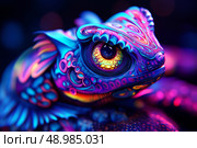 An enigmatic being with radiant oculars and dynamic, colorful whorls adorning its surface, evoking a hallucinogenic aura,   created by ai. Стоковое AI-изображение, AI-художник Виталий Сова / Фотобанк Лори