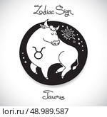 Taurus zodiac sign of horoscope circle emblem in cartoon style. Vector illustration.. Taurus zodiac sign of horoscope circle emblem in cartoon style. . Стоковая иллюстрация, агентство Ingram Publishing / Фотобанк Лори