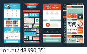 Website page template. Web design. Set of web page with icons for different websites in flat style. One page website flat ui and ux kit elements icons. Стоковая иллюстрация, агентство Ingram Publishing / Фотобанк Лори