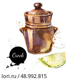 Kitchen herbs and spices banner. Vector illustration. Watercolor crock for ferment kimchi or sauerkraut. Стоковая иллюстрация, агентство Ingram Publishing / Фотобанк Лори