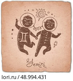 Gemini zodiac sign horoscope vintage card.. Gemini zodiac sign horoscope vintage card. Vector illustration. Стоковая иллюстрация, агентство Ingram Publishing / Фотобанк Лори