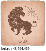 Leo zodiac sign horoscope vintage card.. Leo zodiac sign horoscope vintage card. Vector illustration. Стоковая иллюстрация, агентство Ingram Publishing / Фотобанк Лори