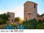 Javea Xabia el molins at sunset in Mediterranean Alicante at Spain. Стоковое фото, агентство Ingram Publishing / Фотобанк Лори