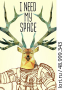 Space concept with deer astronaut and Quote Background, typography. Cosmic poster. Стоковая иллюстрация, агентство Ingram Publishing / Фотобанк Лори