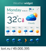 Weather forecast widget with polygonal mobile application elements vector illustration. Weather Polygonal Widget. Стоковая иллюстрация, агентство Ingram Publishing / Фотобанк Лори