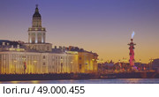 4k, panoramic view of the Kunstkamera museum, Rostral column, Neva river, St. Petersburg, Russia (2022 год). Стоковое видео, видеограф Сергей Богомяко / Фотобанк Лори