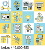Seo search engine optimization pictograms collection  with mobile keywords for errors eliminating abstract line isolated vector illustration. Seo icons set line. Стоковая иллюстрация, агентство Ingram Publishing / Фотобанк Лори