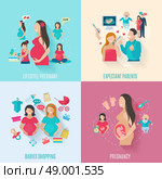 Pregnancy design concept set with parents and babies flat icons isolated vector illustration. Pregnancy Flat Icons. Стоковая иллюстрация, агентство Ingram Publishing / Фотобанк Лори