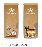Pirate banner vertical set with retro treasure hunt symbols isolated vector illustration. Pirate Banner Vertical. Стоковая иллюстрация, агентство Ingram Publishing / Фотобанк Лори
