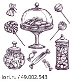 Sweets and candies sketch set with lollypops and macaron isolated vector illustration. Candy Sketch Set. Стоковая иллюстрация, агентство Ingram Publishing / Фотобанк Лори