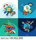 Diving design concept set with underwater life flat icons isolated vector illustration. Diving Flat Set. Стоковая иллюстрация, агентство Ingram Publishing / Фотобанк Лори
