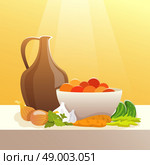 Vegetables and pitcher on table still life flat vector illustration. Vegetables And Pitcher Still Life. Стоковая иллюстрация, агентство Ingram Publishing / Фотобанк Лори