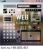 Vector plat transparent Web, mobile Elements, icons. Buttons and Labels, blur background. Стоковая иллюстрация, агентство Ingram Publishing / Фотобанк Лори