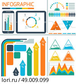 Template infographic for IT technology with digital tablet, smartphone, and informational graphics and diagrams. Стоковая иллюстрация, агентство Ingram Publishing / Фотобанк Лори