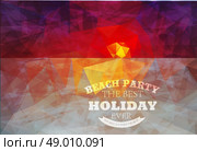 Polygonal seaside view sammer poster  with typography elements. Polygonal background illustration. Стоковая иллюстрация, агентство Ingram Publishing / Фотобанк Лори