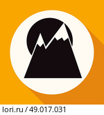 Mountain icon on white circle with a long shadow. Стоковая иллюстрация, агентство Ingram Publishing / Фотобанк Лори