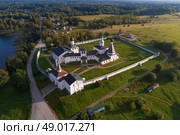 Старинный Ферапонтов Белозерский  монастырь в утреннем летнем пейзаже (аэросъемка). Вологодская область (2021 год). Стоковое фото, фотограф Виктор Карасев / Фотобанк Лори