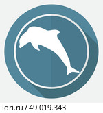 Icon dolphin on white circle with a long shadow. Стоковая иллюстрация, агентство Ingram Publishing / Фотобанк Лори