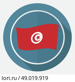 Icon Tunisian flag on white circle with a long shadow. Стоковая иллюстрация, агентство Ingram Publishing / Фотобанк Лори