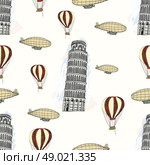 Sketch Pisa tower, vector vintage seamless pattern. Стоковая иллюстрация, агентство Ingram Publishing / Фотобанк Лори