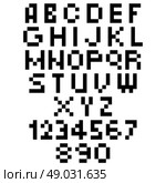 Pixel Font - Alphabets and numerals characters in retro square pixel font.. Pixel Font - Alphabets and numerals characters in retro square pixel font. Стоковая иллюстрация, агентство Ingram Publishing / Фотобанк Лори