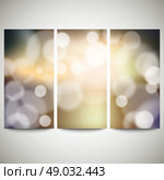 Blurry backgrounds set with bokeh effect. Abstract banners set, template vector. Стоковая иллюстрация, агентство Ingram Publishing / Фотобанк Лори