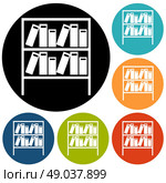 Books on the shelves simply retro vector illustration. Стоковая иллюстрация, агентство Ingram Publishing / Фотобанк Лори