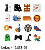 Gambling casino games flat icons set. Traditional and popular electronic internet  gambling games of fortune symbols  flat icons set abstract isolated vector illustration. Стоковая иллюстрация, агентство Ingram Publishing / Фотобанк Лори
