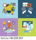 FAQ information, research, web contact, smart idea and business newsletter banners sign icons in flat design style. Стоковая иллюстрация, агентство Ingram Publishing / Фотобанк Лори