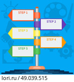 Diagram template infographic of multidirectional pointers on signpost with icons in flat design style. Diagram infographic of multidirectional pointers. Стоковая иллюстрация, агентство Ingram Publishing / Фотобанк Лори