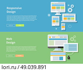 Web design. Computer monitor with screen of web sites program for design and architecture in flat design. Responsive web design concept. Concept for web and mobile applications of adaptive web design. Web and Responsive Design. Стоковая иллюстрация, агентство Ingram Publishing / Фотобанк Лори