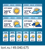 Weather forecast widget with sketch sun and clouds symbols vector illustration. Weather Widget Sketch. Стоковая иллюстрация, агентство Ingram Publishing / Фотобанк Лори