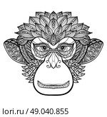 Doodle front view monkey face with decorative ornament black vector illustration. Monkey Doodle Face. Стоковая иллюстрация, агентство Ingram Publishing / Фотобанк Лори
