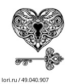 Decorative heart shape key and vintage lock hand drawn isolated vector illustration. Decorative Key And Lock. Стоковая иллюстрация, агентство Ingram Publishing / Фотобанк Лори