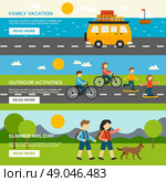 Outing horizontal banner set with outdoor activities elements isolated vector illustration. Outing Banner Set. Стоковая иллюстрация, агентство Ingram Publishing / Фотобанк Лори