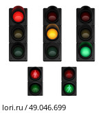 Trafic lights realistic pictograms set. Traffic stop lights signals for transport flow and pedestrians crossing control pictograms collection realistic isolated  vector illustration. Стоковая иллюстрация, агентство Ingram Publishing / Фотобанк Лори