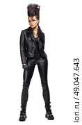 Rock musician in leather clothing isolated. Стоковое фото, агентство Ingram Publishing / Фотобанк Лори