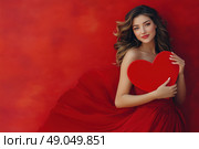 Женщина в красном с сердцем. Стоковое AI-изображение, AI-художник Александр Жуков / Фотобанк Лори