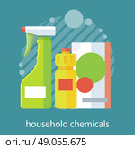 Household chemical flat design. Household appliances, household items, domestic and bottle, equipment clean, housework and housekeeping, soap and detergent illustration banner. Стоковая иллюстрация, агентство Ingram Publishing / Фотобанк Лори