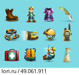 Speleology 3d icons set . Digital cave exploration surveying with speleologist equipment and protective wear 3d icons set abstract vector isolated  illustration. Стоковая иллюстрация, агентство Ingram Publishing / Фотобанк Лори