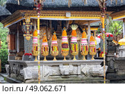 Hindu food offering in a Tampak Siring temple, Bali, Indonesia. Стоковое фото, агентство Ingram Publishing / Фотобанк Лори