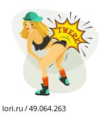 Twerk Dancer Sexy Girl flat icon. Young beautiful sexy girl in provocative trendy twerk dance  squatting pose flat pictogram poster abstract vector illustration . Стоковая иллюстрация, агентство Ingram Publishing / Фотобанк Лори