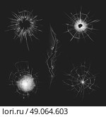 Different Types Of Glass Crack. Set of glass crack with different types of damage on black background graphic isolated vector illustration. Стоковая иллюстрация, агентство Ingram Publishing / Фотобанк Лори